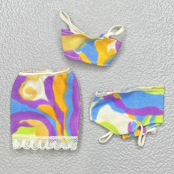Unbranded Other - Vintage 1970s Barbie Clone MOD Psychedelic Swirl Tricot Halter Mini Skirt Bikini